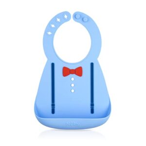 nuby 3d soft silicone bib with scoop, bpa free, 6+m, suspenders