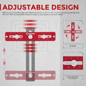 Saker Cabinet Hardware Doweling Jig,Adjustable Cabinet Template Tool for Knobs,Handles and Pulls,Self Centering Punch Locator Precise Woodworking Drill Guide for Drawer Cabinet Installation