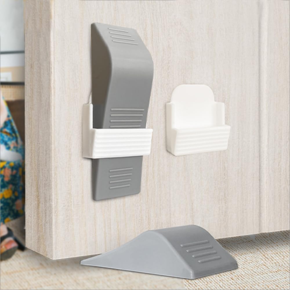 ROBLOCK Door Stoppers, 2 Pack Door Wedge for Bottom of Door Prevent The Lock-Outs, Floor Sturdy Stackable Door Stops for Carpet Heavy Duty Door (Gray)