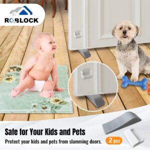 ROBLOCK Door Stoppers, 2 Pack Door Wedge for Bottom of Door Prevent The Lock-Outs, Floor Sturdy Stackable Door Stops for Carpet Heavy Duty Door (Gray)