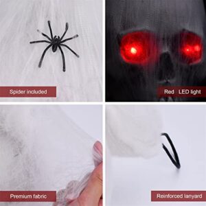 Halloween Decorations,Halloween Skull Decor Outdoor and Indoor,20" Halloween Skeleton Voice Activated Decorations with LED Red Eyes&Fake Spider,Haunted House Decorations,Halloween Party Decor for Home
