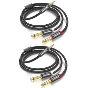smithok 2pack 6.6ft 3.5mm trs to dual 6.35mm stereo cable 1/8 trs to dual 6.35mm 1/4 ts mono y splitter audio cord adapter for smartphone, mixer,pc, cd player, speakers and home stereo system