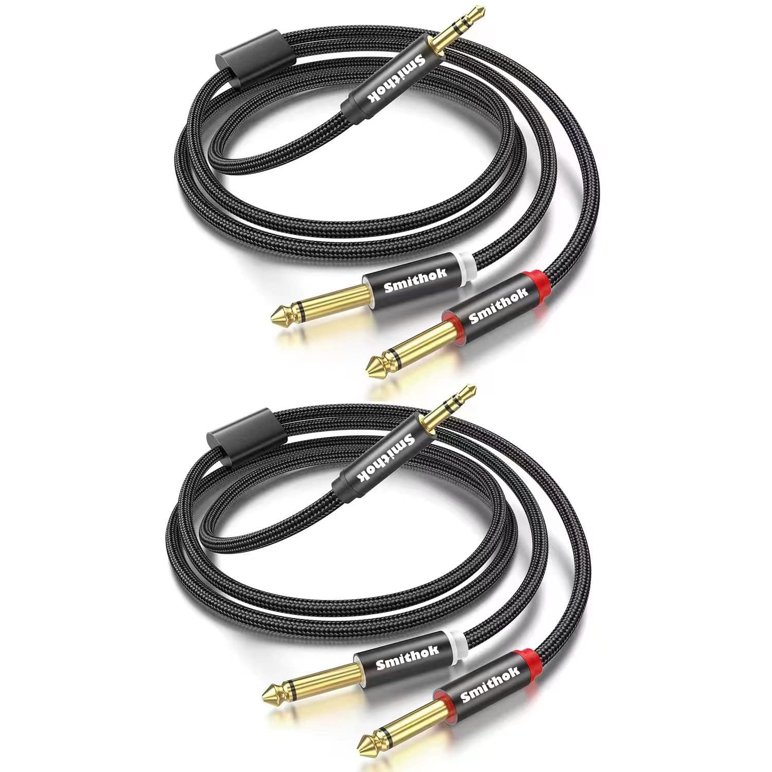 Smithok 2pack 6.6Ft 3.5mm TRS to Dual 6.35mm Stereo Cable 1/8 TRS to Dual 6.35mm 1/4 TS Mono Y Splitter Audio Cord Adapter for Smartphone, Mixer,PC, CD Player, Speakers and Home Stereo System