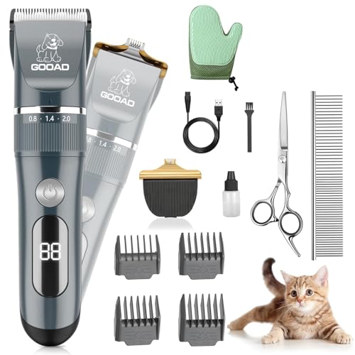 Gooad Cat Grooming Kit, Cat Clippers for Matted Hair, Cordless Cat Shaver for Long Hair, Low Noise Paw Trimmer, Cat Hair Trimmer for Grooming,Quiet Pet Hair Clippers Tools for Cats Dogs (Blue)