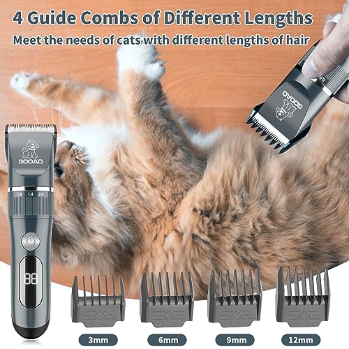 Gooad Cat Grooming Kit, Cat Clippers for Matted Hair, Cordless Cat Shaver for Long Hair, Low Noise Paw Trimmer, Cat Hair Trimmer for Grooming,Quiet Pet Hair Clippers Tools for Cats Dogs (Blue)