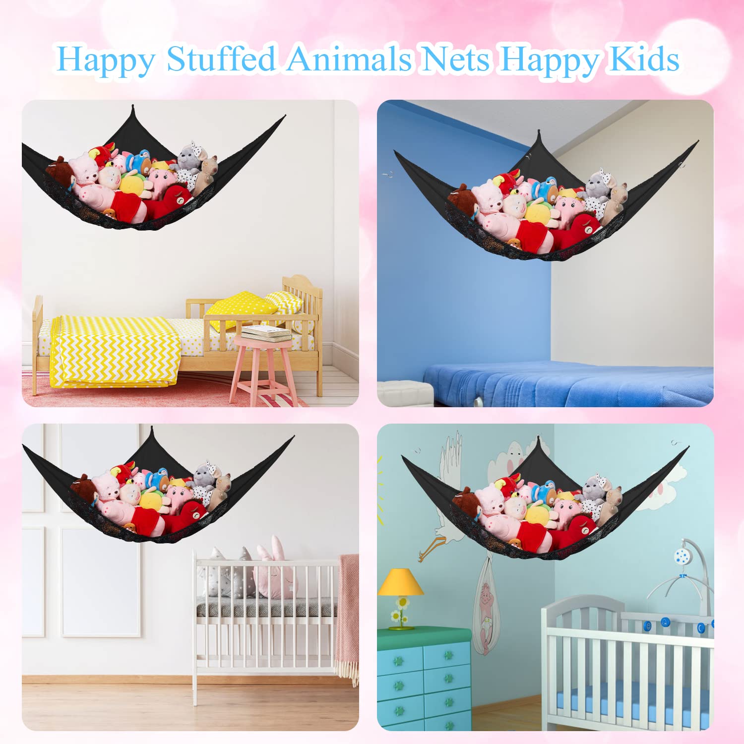 LXUNYI Stuffed Animal Net or Hammock, Net for Stuffed Animals, Plush Toy Net Hammock for Stuffed Animals with Tassels Wall Corner Mesh Stuffed Toys Hanging Net Hammock Organizer (White)