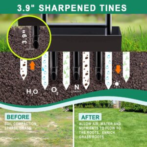 vanpein Lawn Aerator Coring Garden Tool with Soil Core Storage Tray, Manual Yard Plug Aerators & Clean Tool, Grass Aeration Gardening Tools with 3 Tines for Lawn Care, Compacted Soil, 37.6”