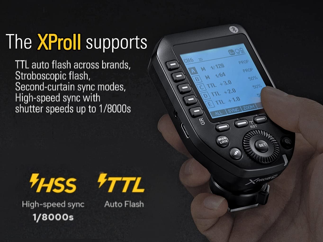 Godox XProII-S TTL Wireless Flash Trigger Compatible for Sony, 1/8000s HSS 2.4G Wireless Flash Transmitter, TTL-Convert-Manual, Extra Large LCD Screen, Bluetooth Connection, New Hotshoe Locking