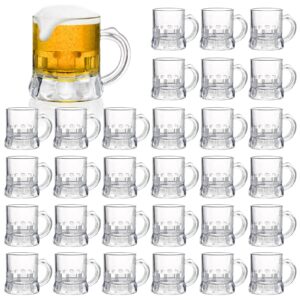 fasmov 30 pack mini plastic beer mugs,1 oz beer mug shot glasses with handles, reusable clear beer stein beer tasting glasses for beer festival party barbecue wedding supplies