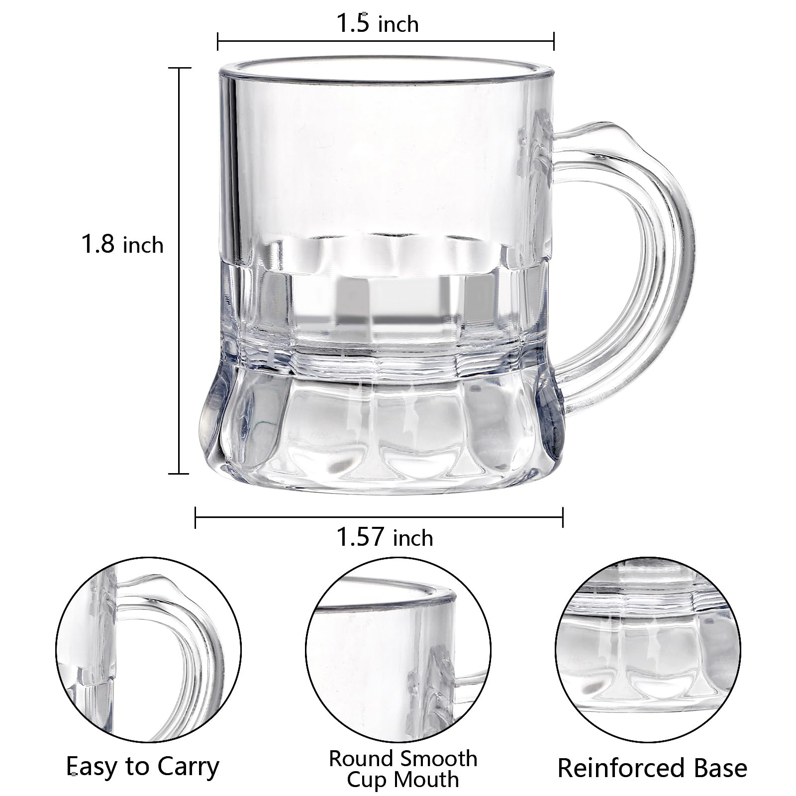 Fasmov 30 Pack Mini Plastic Beer Mugs,1 oz Beer Mug Shot Glasses with Handles, Reusable Clear Beer Stein Beer Tasting Glasses for Beer Festival Party Barbecue Wedding Supplies