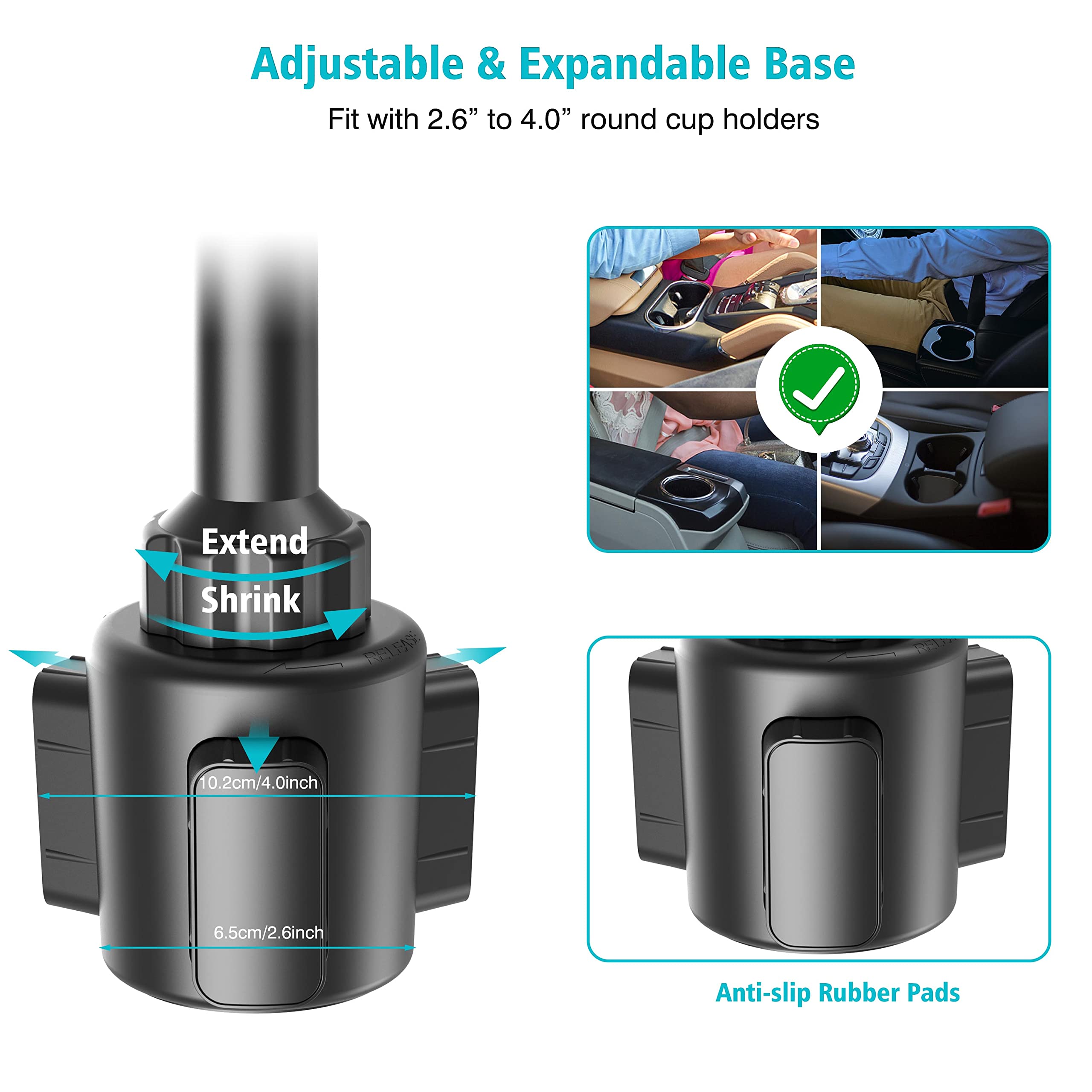 Outsolidep Cup Holder Phone Mount for Car, Universal Cupholder Cradle Cup Phone Holder for Car Truck with Adjustable Height, Expandable Base and 360° Rotation, Compatible with iPhones, Andriod Phones