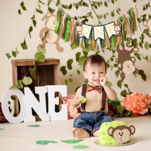 1 Year Old Birthday Banner,Baby Monkey First Birthday High Chair Banner, High Chair Banner 1 Year Old Birthday Boy, Safari Birthday High Chair Banner, Jungle Party First Birthday Chair Banner