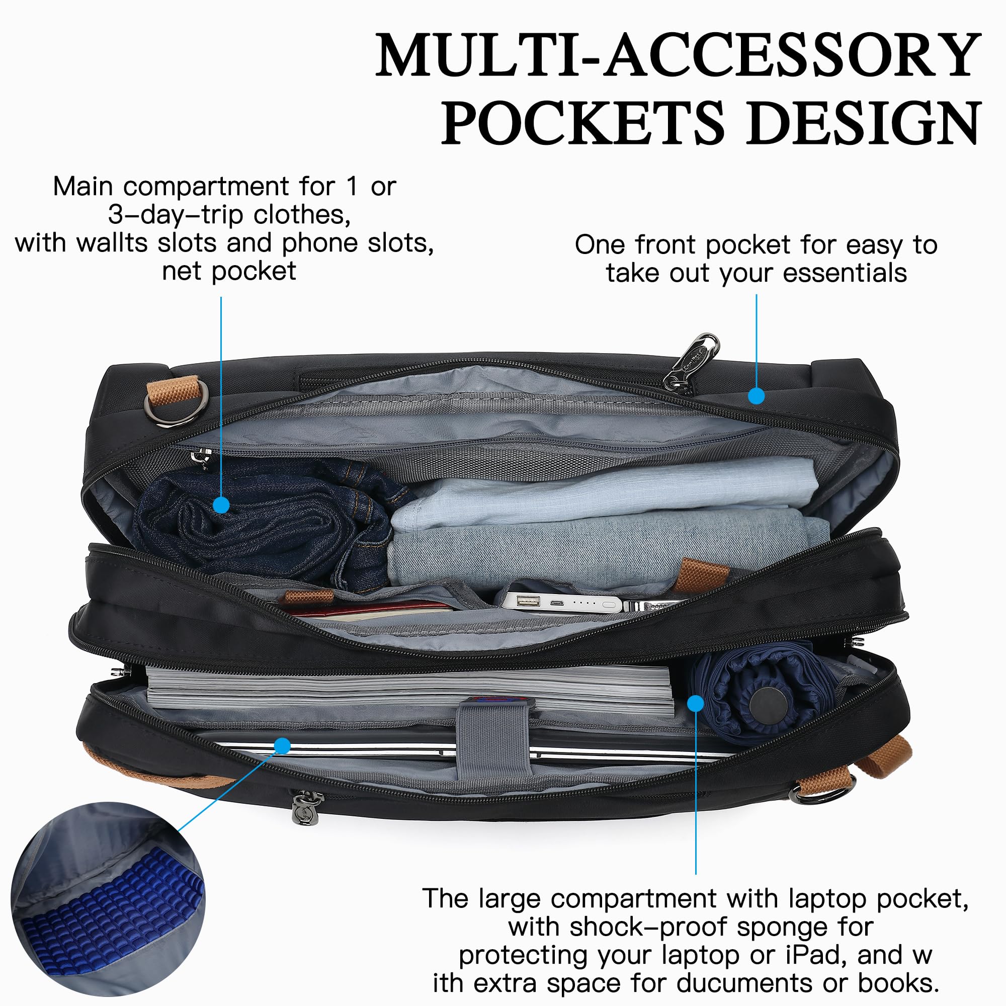 CoolBELL [3 in 1 Convertible 17.3 Inches Laptop Bag Water-resistant Messenger Bag Shoulder Bag Backpack Multi-functional Briefcase for Men Women Work Travel Business Large Capacity (Black)