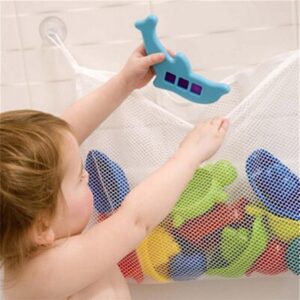 shanlily bath toy organizer mesh bag baby bathtub hanging storage bag quick drying bathroom shower caddy net bag with suction cups for kids & toddlers,36 * 37cm