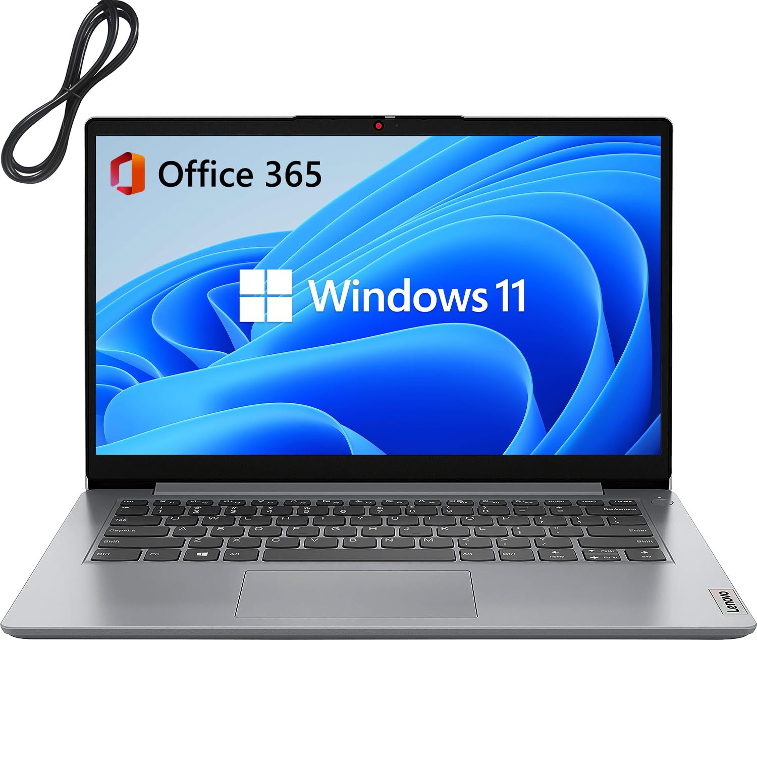 Lenovo IdeaPad 1i 14" Laptop Computer, Intel Quad-Core Pentium Silver N5030 Processor, 1-Year Office 365, 4GB DDR4 RAM, 128GB eMMC, WiFi 6, BT 5.1, Cloud Grey, Windows 11 Home S, BROAG Cable