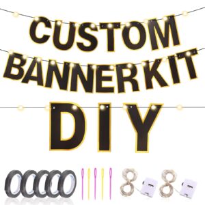 143 Pcs DIY Letter Banner Glitter Customizable Banner Kit Make Your Own LED Banner Include 87 Letters, 20 Numbers 24 Symbol 5 Rope 5 Needles and 2 String Lights for Happy Birthday Party