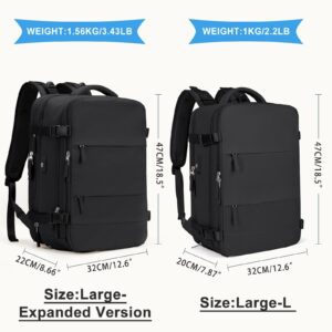 Large Travel Backpack for Women Men, Carry On Backpack,Hiking Backpack Waterproof Outdoor Sports Rucksack Casual Daypack Fit 15.6 Inch Laptop with USB Charging Port Shoes Compartment(Black Expansion)