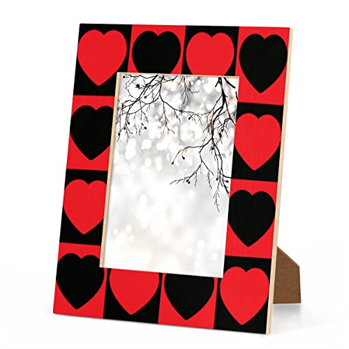 Red Black 5x7 Picture Frame Love Heart Wood Photo Frames for Table Top Display Wall Mounting Fits 5x7 Pictures Home Office Decor