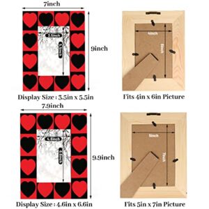 Red Black 5x7 Picture Frame Love Heart Wood Photo Frames for Table Top Display Wall Mounting Fits 5x7 Pictures Home Office Decor