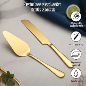 Kyraton Gold Wedding Cake Knife and Server Set, Gold Titanium Plating Stainless Steel Cake Cutting Set For Wedding Include Cake Cutter And Cake Server Perfect For Wedding, Birthday