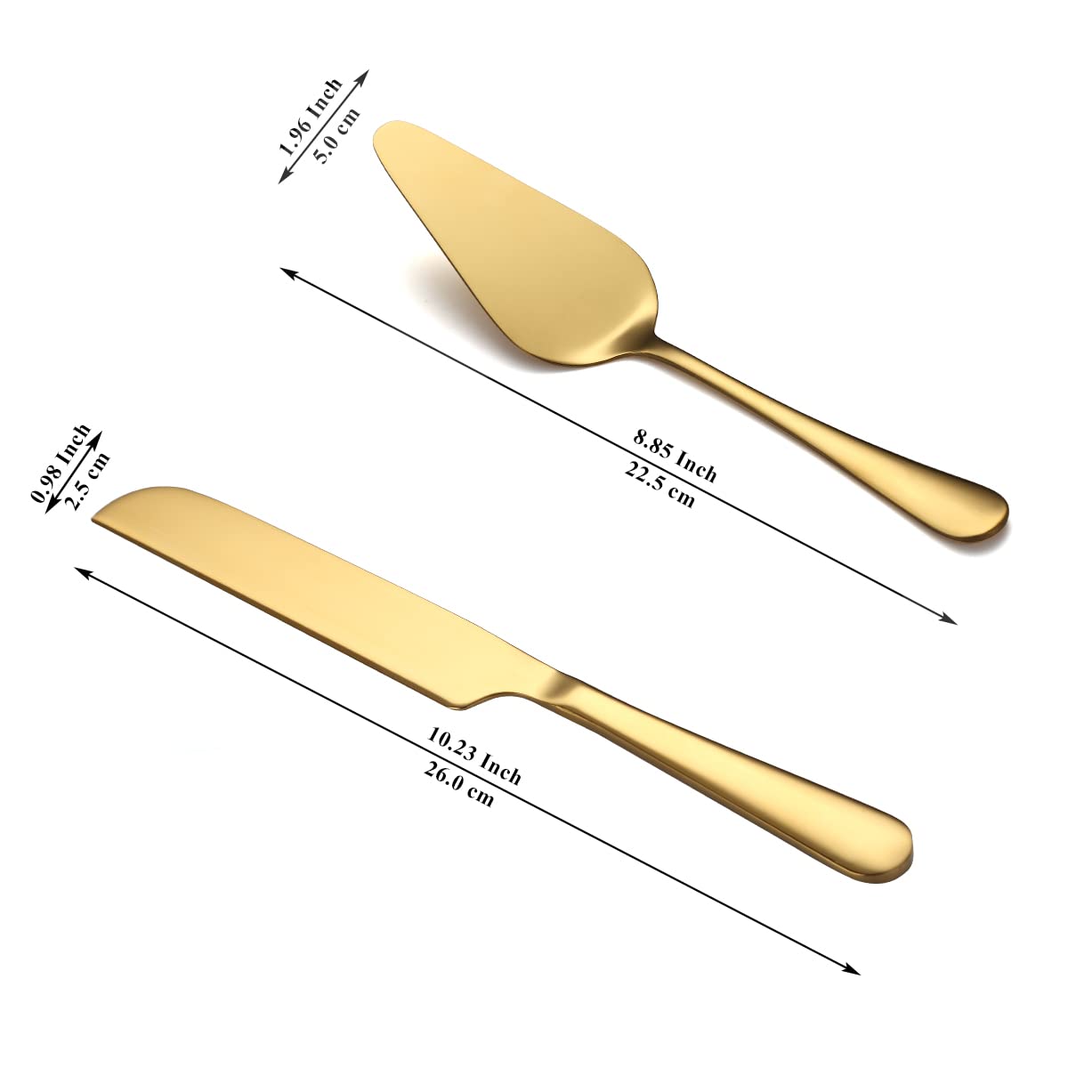 Kyraton Gold Wedding Cake Knife and Server Set, Gold Titanium Plating Stainless Steel Cake Cutting Set For Wedding Include Cake Cutter And Cake Server Perfect For Wedding, Birthday