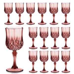 xuwaidsgn 7oz plastic vintage rose gold drinking glasses pink wine glasses unbreakable wedding glassware crystal water goblets reusable drinkware vintage champagne flutes (16, rose gold)