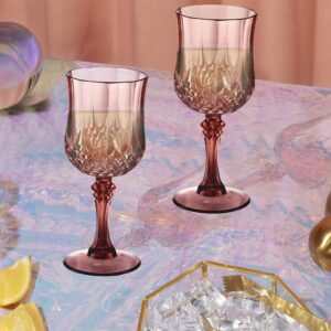 XUWAIDSGN 7oz Plastic Vintage Rose Gold Drinking Glasses Pink Wine Glasses Unbreakable Wedding Glassware Crystal Water Goblets Reusable Drinkware Vintage Champagne Flutes (16, Rose Gold)