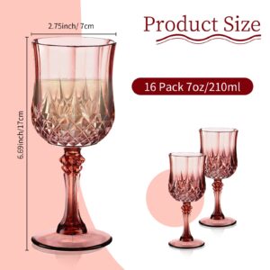 XUWAIDSGN 7oz Plastic Vintage Rose Gold Drinking Glasses Pink Wine Glasses Unbreakable Wedding Glassware Crystal Water Goblets Reusable Drinkware Vintage Champagne Flutes (16, Rose Gold)