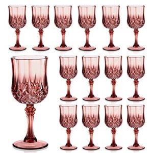 xuwaidsgn 7oz plastic vintage rose gold drinking glasses pink wine glasses unbreakable wedding glassware crystal water goblets reusable drinkware vintage champagne flutes (24, rose gold)