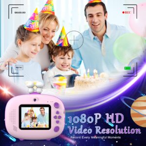 USHINING Kids Camera Instant Print, Selfie Digital Camera for Boys Girls Aged 3-12,1080P Kids Video Camera with 2.4" Screen, 32GB SD Card,Color Pens,Print Papers and Lanyard (Purple)