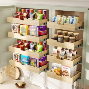 LOVMOR Soft Close Wood Pull Out Cabinet Organizer 13½” W x 10 ³/₁₀” D, Slide Out Cabinet Organizer with Full Extension Rail Slides Pull Out Drawer for Wall Cabinets and Pantry…