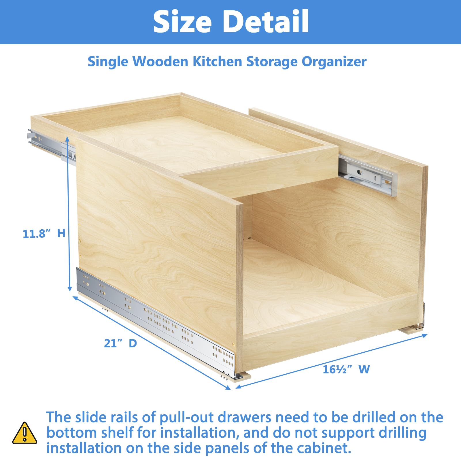 LOVMOR Retractable Double-Drawer Pull Out Cabinet Organizer 16½” W x 21” D Soft Close Cabinet Drawers Slide Out with Full Extension Rail Slides Cabinet Pull Out Shelves for kitchen Cabinets