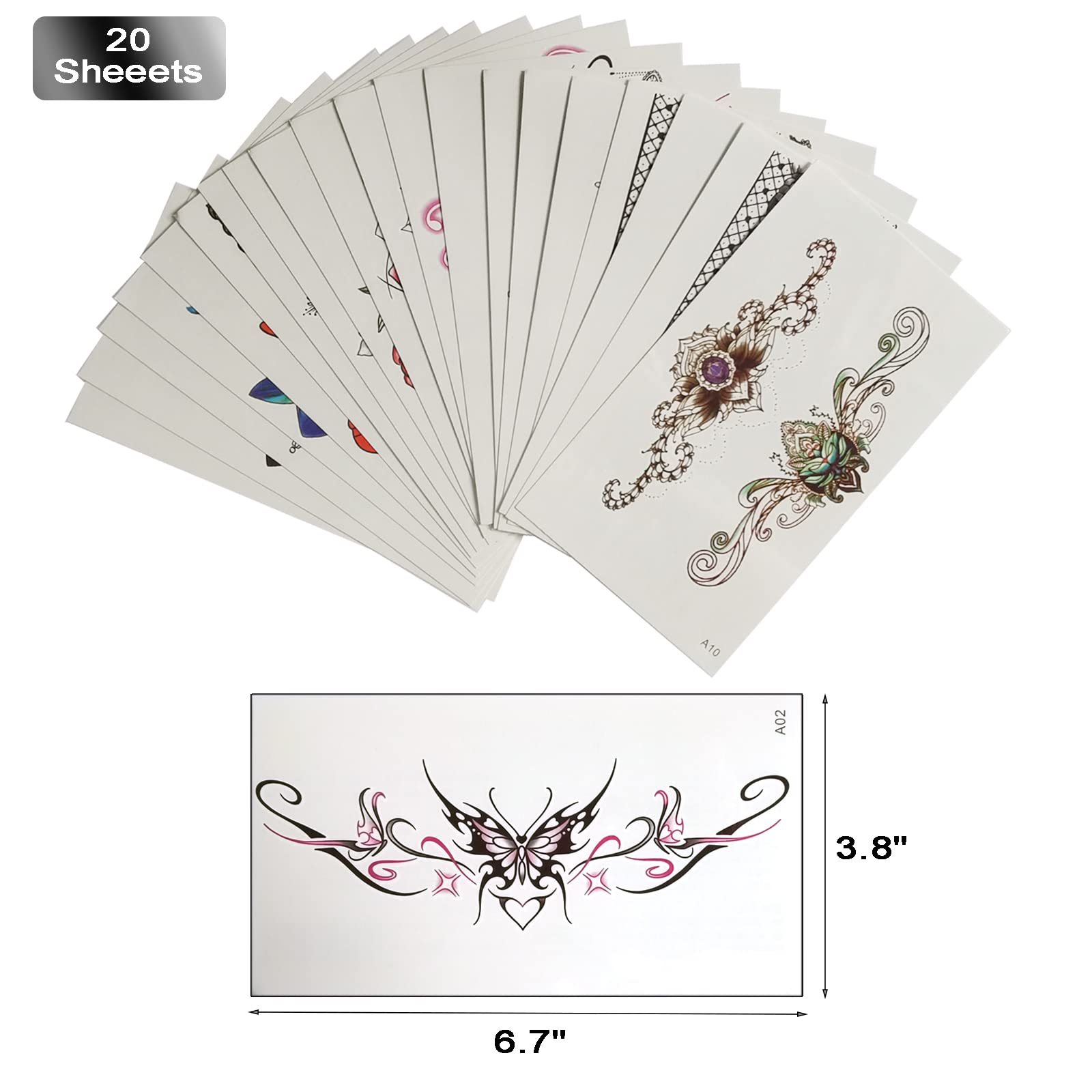 Maripabon Sexy Lace Temporary Tattoos 20 Sheets Large Flowers Butterfly Navel Tattoo Stickers Bust Stomach Butt Legs Arms Lower Back Fake Waterproof Tattoos for Women Girls