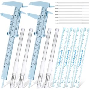 ctosree 10 pcs eyebrow tools 2 pcs eyebrow measuring ruler 4 pcs microblading white marker pen with replacement refills 4 paper ruler brow mapping skin mark for eyebrow permanent makeup position tools