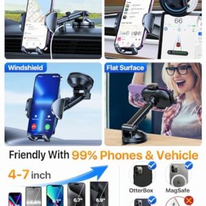 YRU [2024 Upgraded] Universal Car Phone Holder Mount【 360° Rotatable &Strong Suction】 Cell Phone Holder for Car Dashboard Windshield Phone Holder Dash Stand for iPhone 15 14 13 Samsung Truck, Black