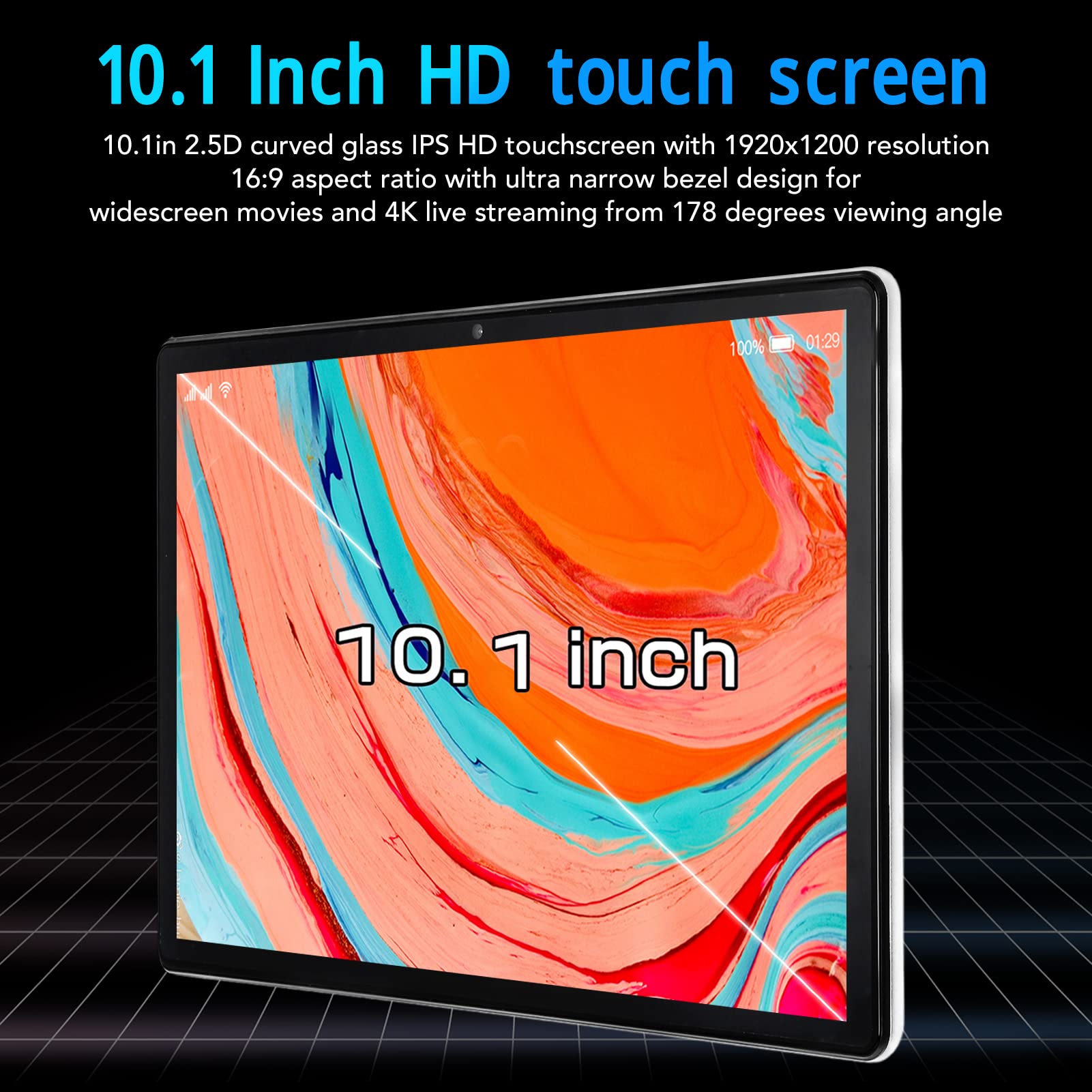 10.1 Inch Tablet, 5G WiFi Octa Core CPU 8GB RAM 128GB ROM Smart Tablet, Portable Gaming Tablet with Dual Camera for Family, Office, School 100‑240V