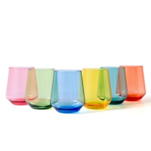 kx-ware 16-ounce acrylic unbreakable stemless wine glasses, set of 6 multicolor