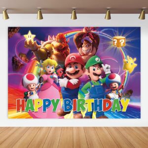 anime bros happy birthdayy theme photography backdrops,cake table decorations,kids birthday party banner decor supplies,70.8x43.3inch