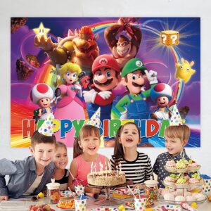 Anime Bros Happy Birthdayy Theme Photography Backdrops,Cake Table Decorations,Kids Birthday Party Banner Decor Supplies,70.8x43.3inch