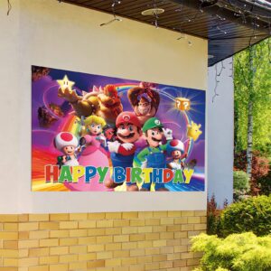 Anime Bros Happy Birthdayy Theme Photography Backdrops,Cake Table Decorations,Kids Birthday Party Banner Decor Supplies,70.8x43.3inch