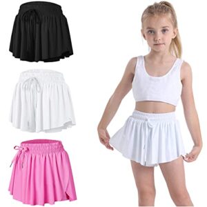 3 pack butterfly flowy shorts skirts for girls tennis cheer stuff athletic preppy running sports skirt for teen girls（black, white, rose red, m