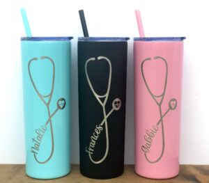 stitched s&l lasered personalized nurse tumbler with lid and straw - laser engraved - nurse gift, doctor gift, nurse assistant, nursing student, medical assistant tumbler, nurse graduate gift