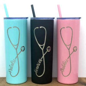 Stitched S&L Lasered Personalized Nurse Tumbler with lid and straw - Laser Engraved - Nurse Gift, Doctor Gift, Nurse Assistant, Nursing Student, Medical Assistant Tumbler, Nurse Graduate Gift