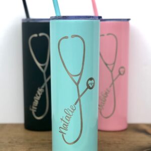 Stitched S&L Lasered Personalized Nurse Tumbler with lid and straw - Laser Engraved - Nurse Gift, Doctor Gift, Nurse Assistant, Nursing Student, Medical Assistant Tumbler, Nurse Graduate Gift