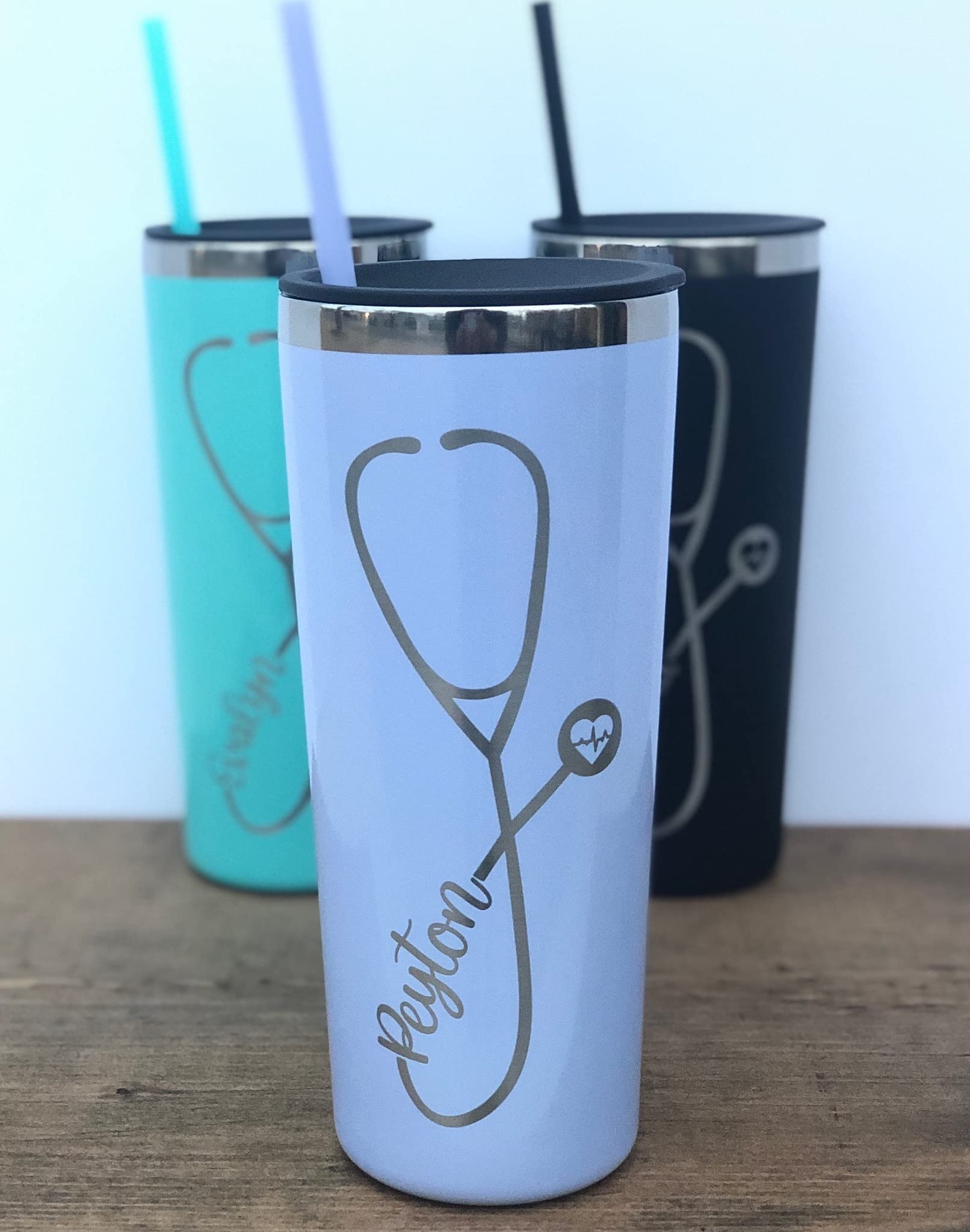 Stitched S&L Lasered Personalized Nurse Tumbler with lid and straw - Laser Engraved - Nurse Gift, Doctor Gift, Nurse Assistant, Nursing Student, Medical Assistant Tumbler, Nurse Graduate Gift