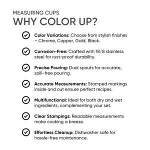 Color Up Premium 2 Cup Measuring Cup (480 ml) - Stainless Steel Black Finish, One-Piece Construction, Dishwasher Safe, Accurate for Wet & Dry Ingredients – One Single 2Cup