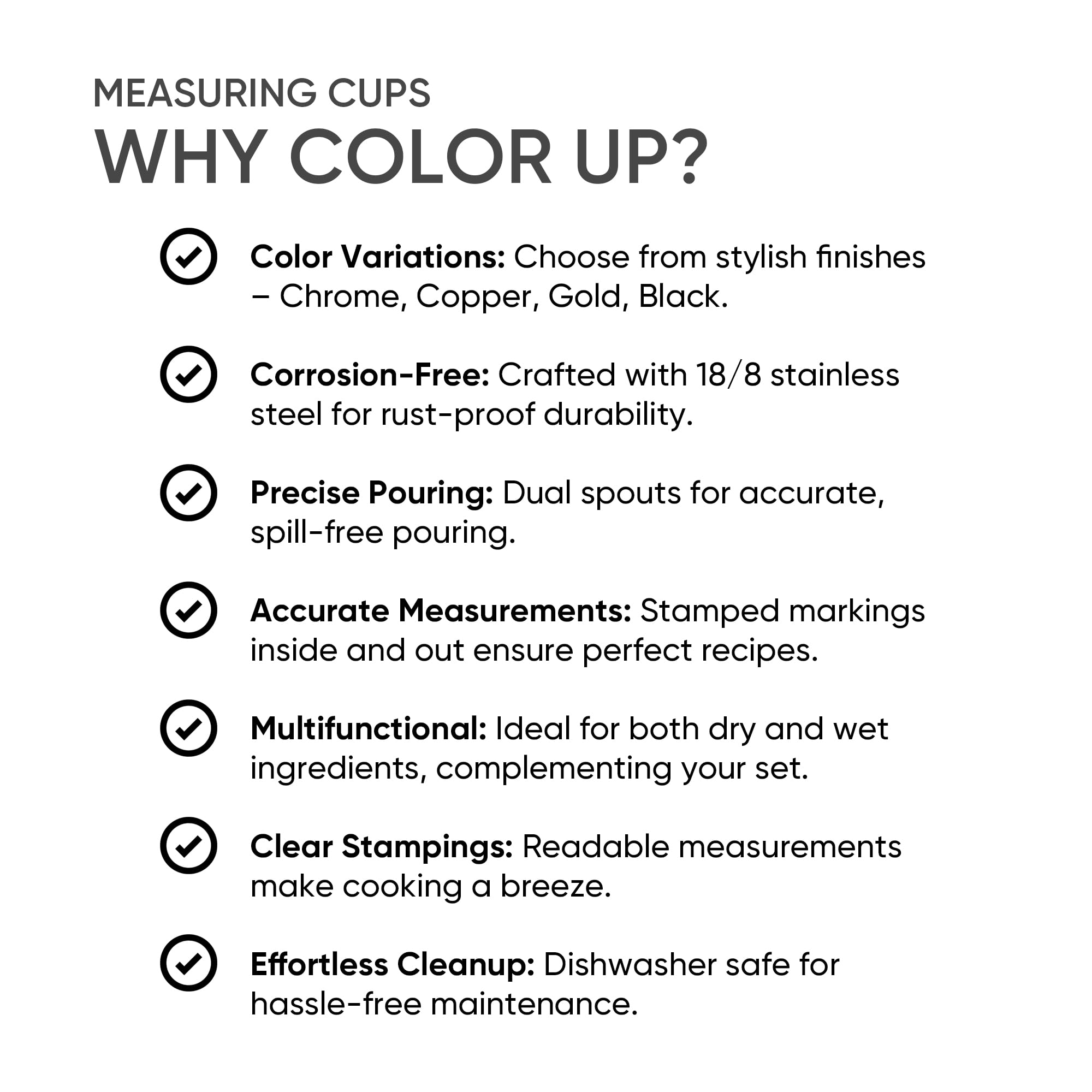 Color Up Premium 2 Cup Measuring Cup (480 ml) - Stainless Steel Black Finish, One-Piece Construction, Dishwasher Safe, Accurate for Wet & Dry Ingredients – One Single 2Cup