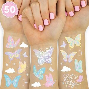 xo, fetti pastel butterfly temporary tattoos - 70 foil styles | rainbow fairy birthday party decorations, monarchs, heart favors, flowers, garden arts and crafts, baby shower decor