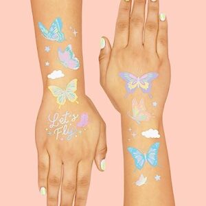 xo, Fetti Pastel Butterfly Temporary Tattoos - 70 Foil Styles | Rainbow Fairy Birthday Party Decorations, Monarchs, Heart Favors, Flowers, Garden Arts and Crafts, Baby Shower Decor