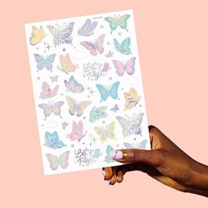 xo, Fetti Pastel Butterfly Temporary Tattoos - 70 Foil Styles | Rainbow Fairy Birthday Party Decorations, Monarchs, Heart Favors, Flowers, Garden Arts and Crafts, Baby Shower Decor